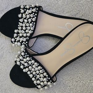 Elegant Black Pearl Embellished Women's Slides